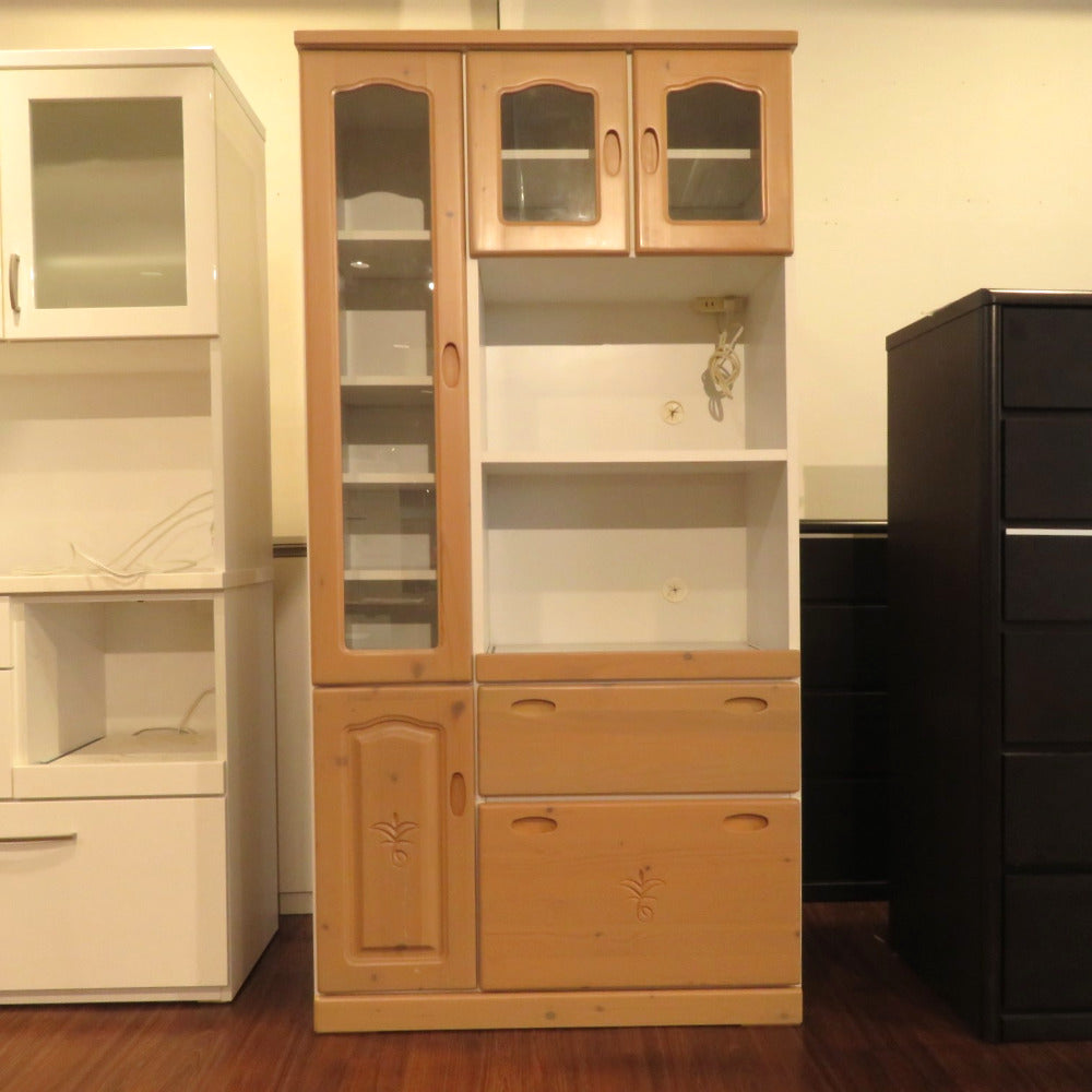 中村敬木工 90収納 トンパWH キッチンボード 食器棚 国産完成品 【コンプオフ金沢野々市店】 中村敬木工 90収納 トンパWH キッチンボード 食器棚 国産完成品