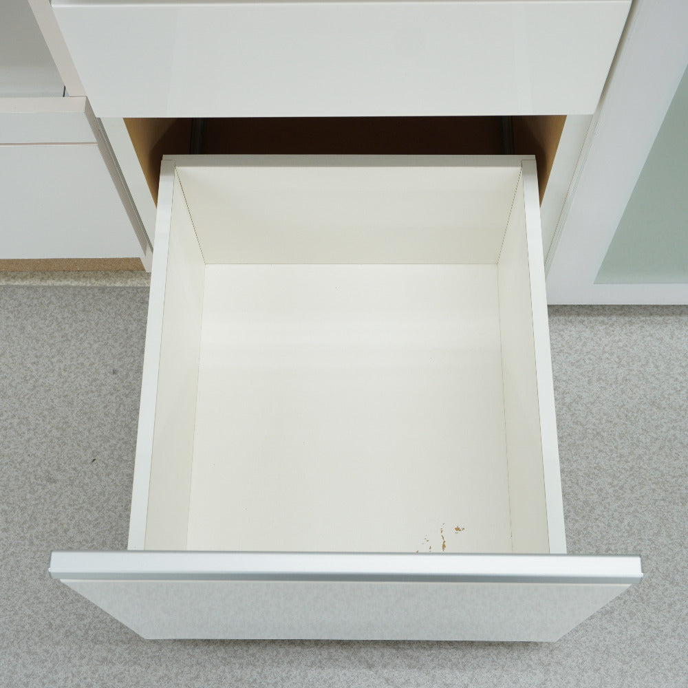 NITORI (ニトリ) 家具 キッチンカウンター レンジボード 食器棚 ガラス板 ホワイト 幅90cm ガラス板ズレあり