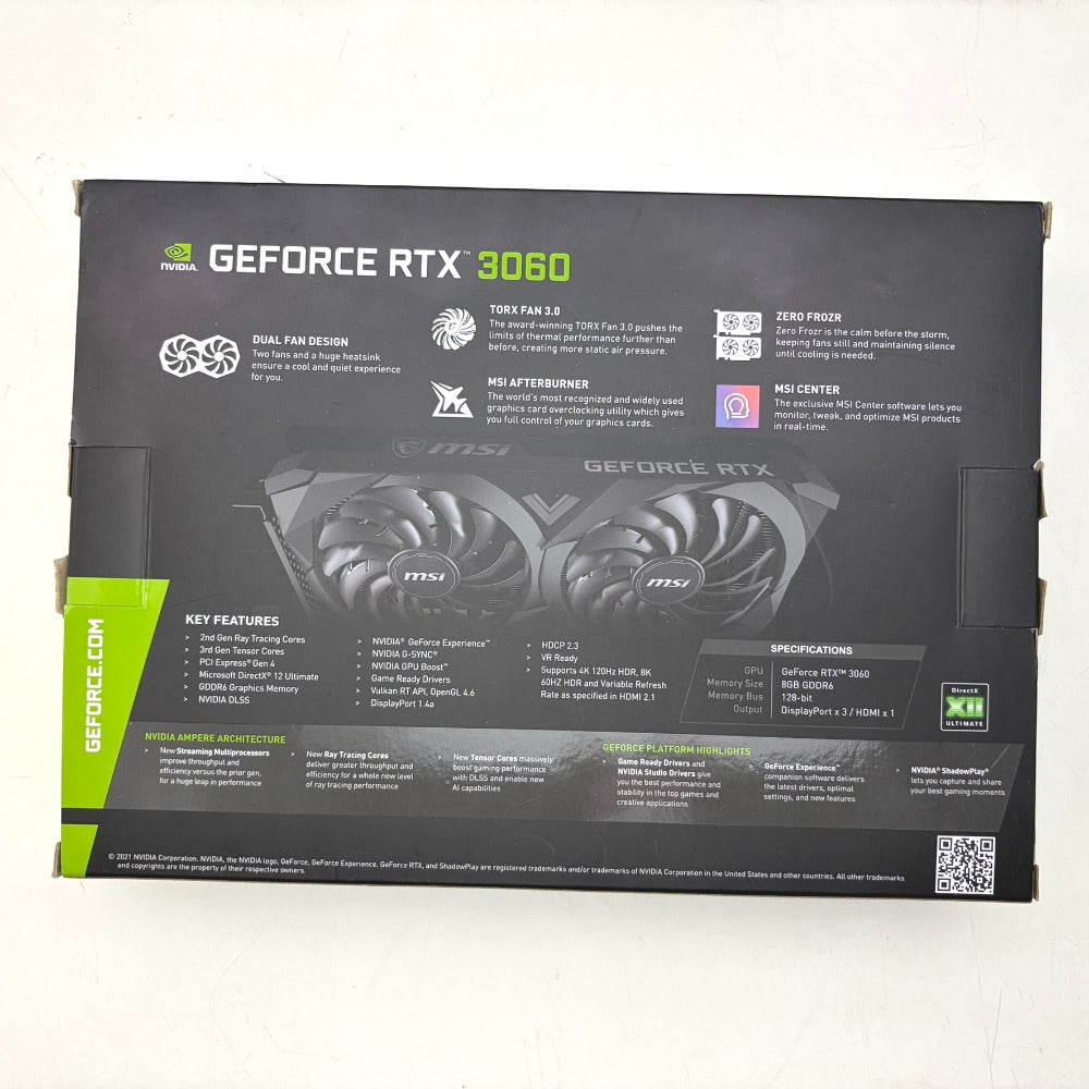 MSI エムエスアイ グラフィックボード GeForce RTX 3060 8GB VENTUS 2X 8G OC 912-V397-647 中古