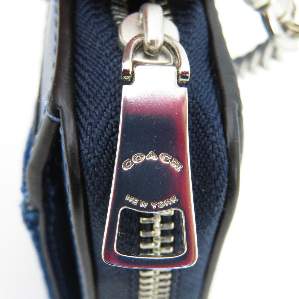 COACH (コーチ) カードケース COACH ジップ カードケース IDケース CAR26 デニム×スムースレザー 美品