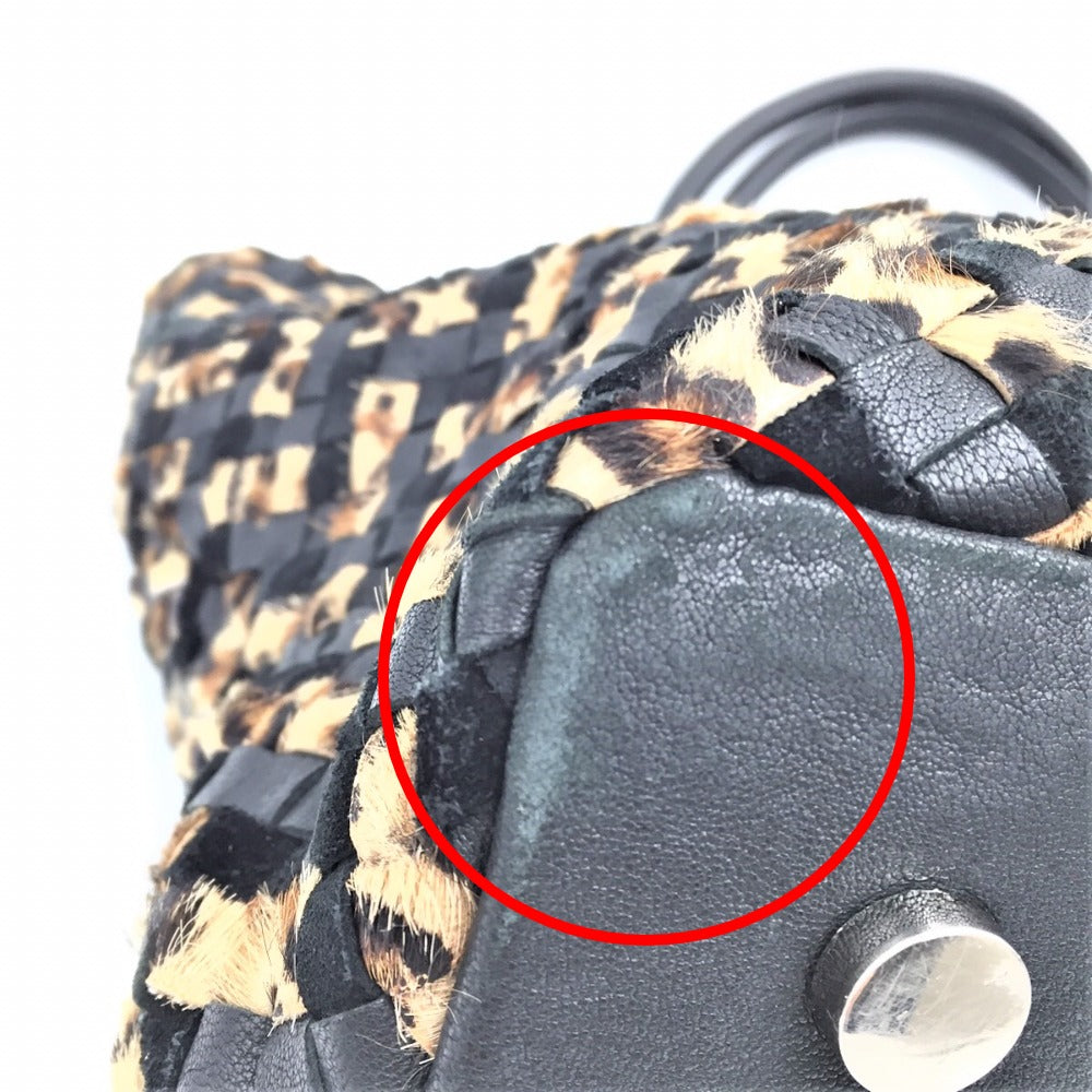 KANEMATSU (銀座かねまつ) トートバッグ 銀座かねまつ メッシュトートバッグ レオパードハラコ×ブラックレザー