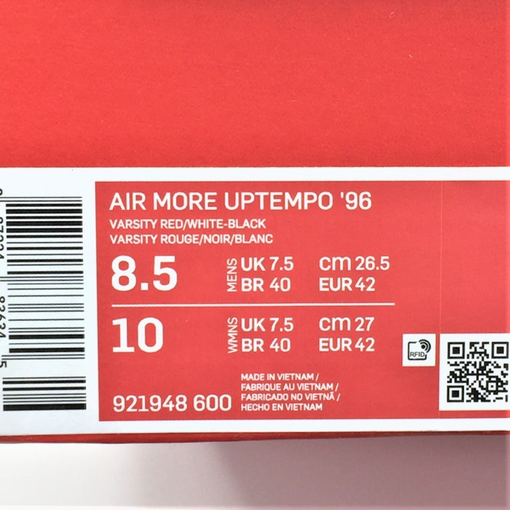 NIKE (ナイキ) スニーカー NIKE MORE UPTEMPO ’96 モアアップテンポ フープパック レッド×ブラック 8.5 26.5cm 921948-600 長さ30cm 美品