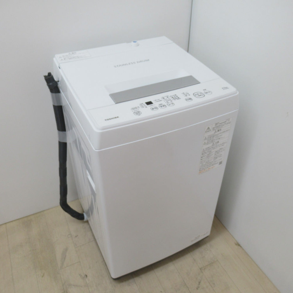 TOSHIBA 東芝 全自動電気洗濯機 AW-45M9 4.5kg 2022年製 ホワイト 簡易乾燥機能付 一人暮らし 洗浄・除菌済み