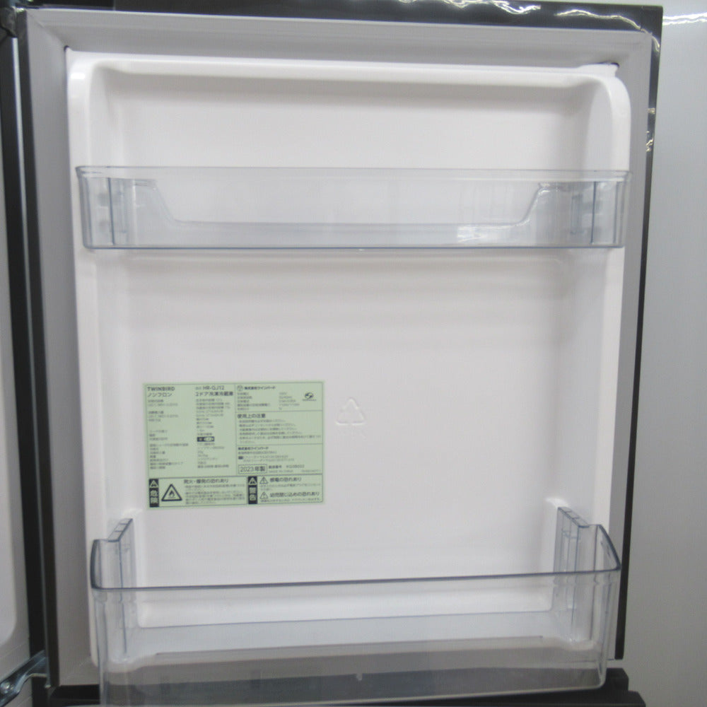 TWINBIRD ツインバード 冷蔵庫 間冷式(ファン式) 121L 2ドア HR-GJ12B ガラスドア ブラック 2023年製 一人暮らし 洗浄・除菌済み