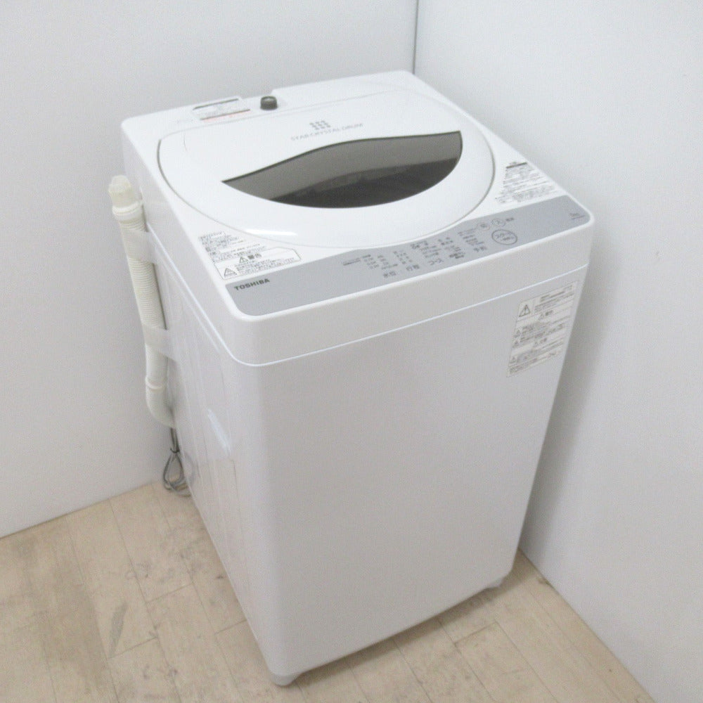 TOSHIBA 東芝 全自動電気洗濯機 AW-5G6 5.0kg 2018年製 グランホワイト 簡易乾燥機能付 一人暮らし 洗浄・除菌済み