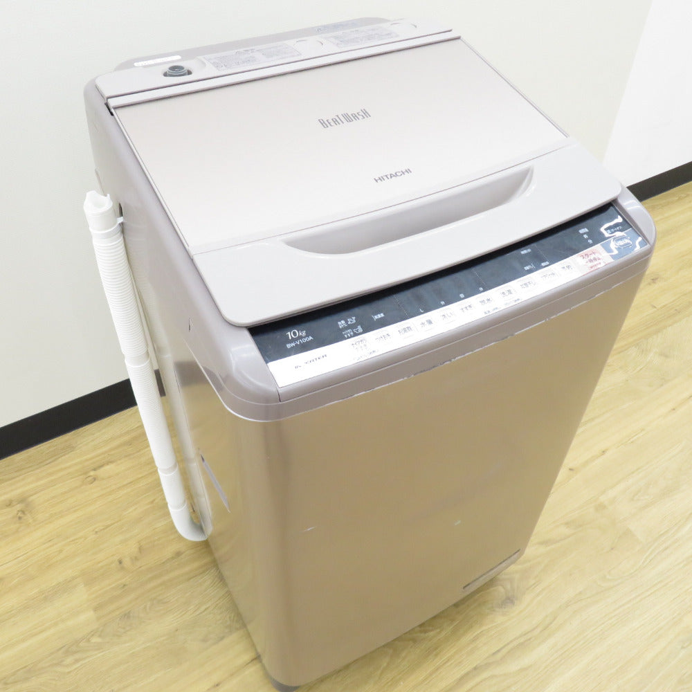 HITACHI 日立 全自動電気洗濯機ビートウォッシュBW-V100A 10.0kg 2017年製 シャンパン 簡易乾燥機能付  洗浄・除菌済み