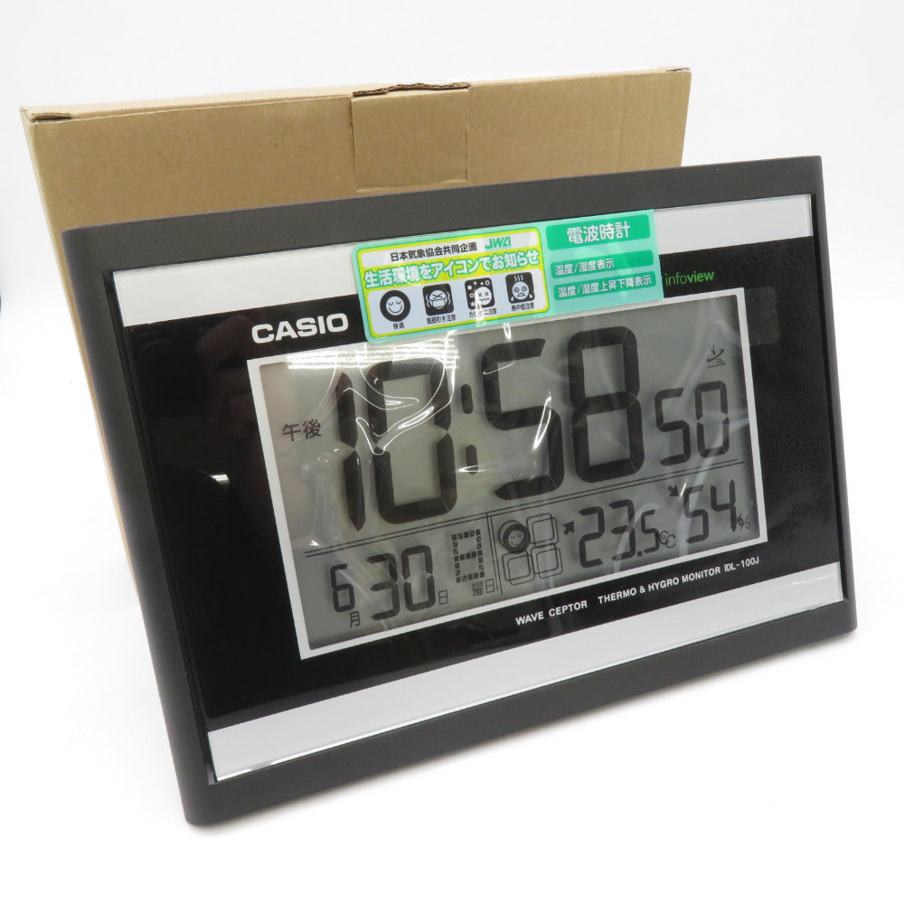 CASIO (カシオ)  電波時計 掛け置き兼用 温度・湿度計付き IDL-100J-1JF 未使用品