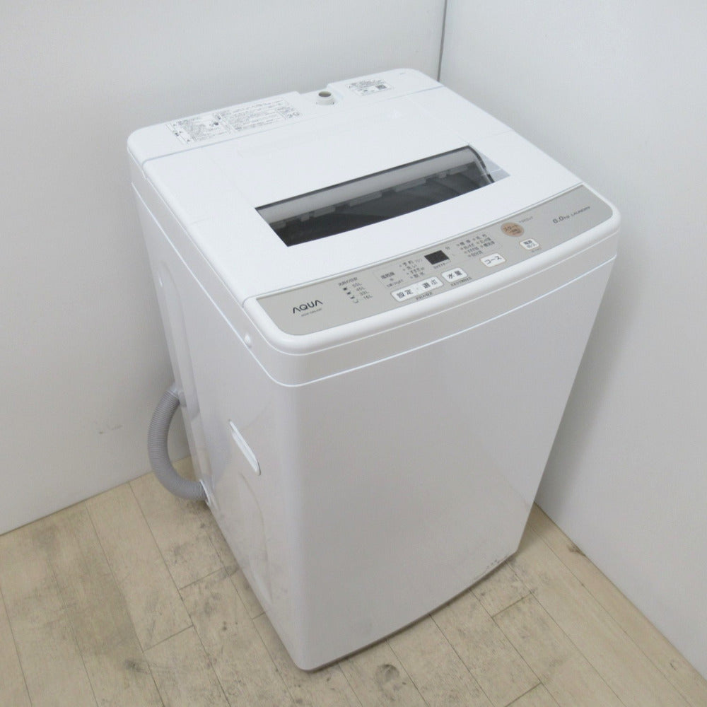 AQUA アクア 全自動電気洗濯機 AQW-S60J 6.0kg 2021年製 ホワイト 簡易乾燥機能付 一人暮らし 洗浄・除菌済み