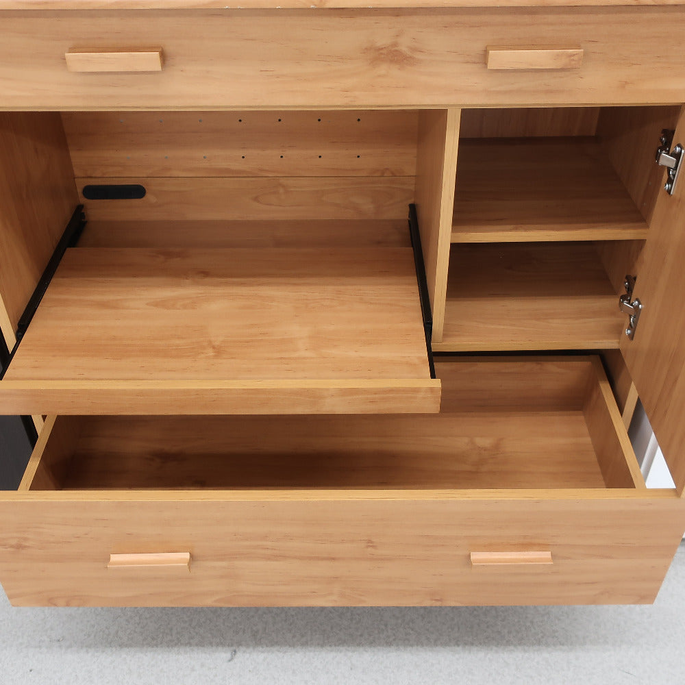 家具 キッチンボード ハイタイプ　木目　脚付き