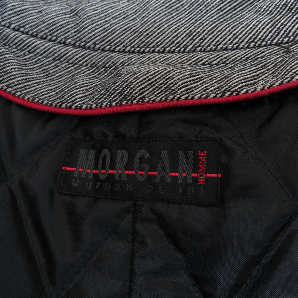 MORGAN HOMME モルガンオム ステンカラーコート グレー ヘリンボーン柄 ウール混 コート メンズ LL ライナー付き ビジネス カジュアル兼用