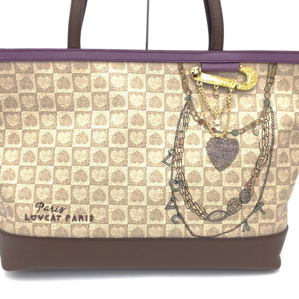 トートバッグ LOVCAT ハートモノグラム トートバッグ ブラウン×パープル 美品