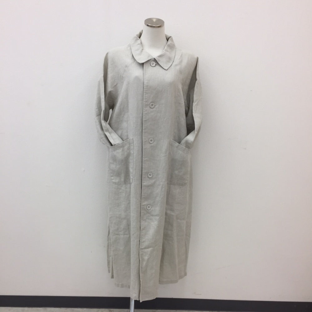 fog linen work (フォグリネンワーク) ステンカラーコート fog linen work　リネンロングコート　ライトグレー　C85516 美品