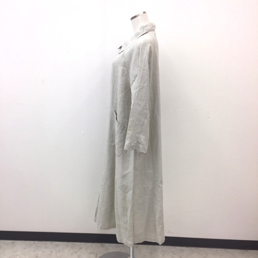 fog linen work (フォグリネンワーク) ステンカラーコート fog linen work　リネンロングコート　ライトグレー　C85516 美品