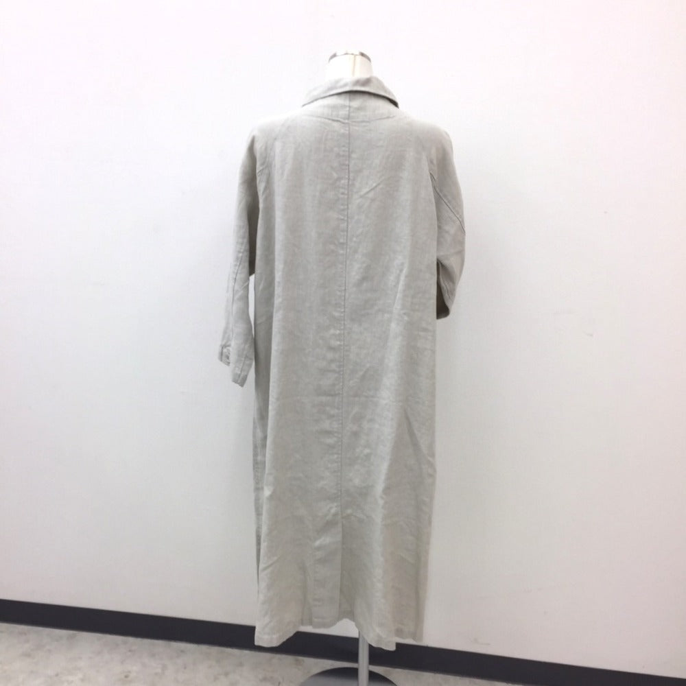fog linen work (フォグリネンワーク) ステンカラーコート fog linen work　リネンロングコート　ライトグレー　C85516 美品