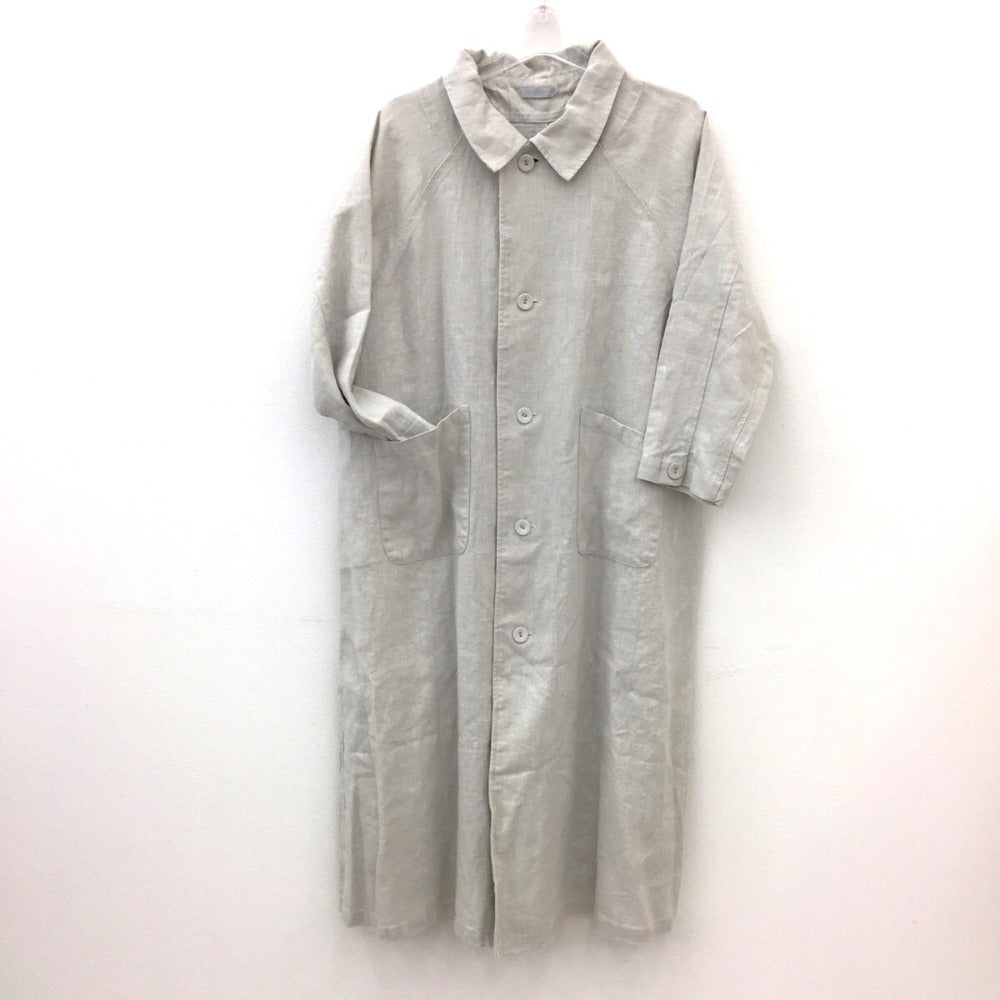 fog linen work (フォグリネンワーク) ステンカラーコート fog linen work　リネンロングコート　ライトグレー　C85516 美品