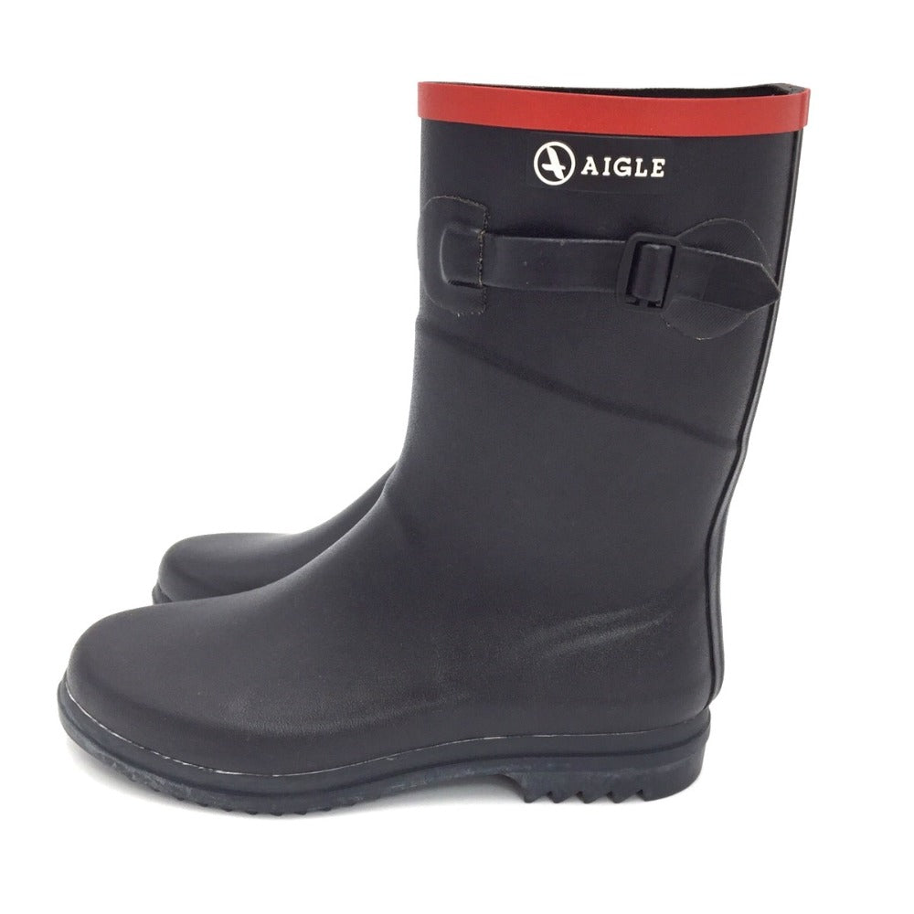 AIGLE (エーグル) レインブーツ AIGLE　レインブーツ　レインシューズ　ミドル丈　ブラック×レッド　37　23.5cm 長さ26.5cm 美品