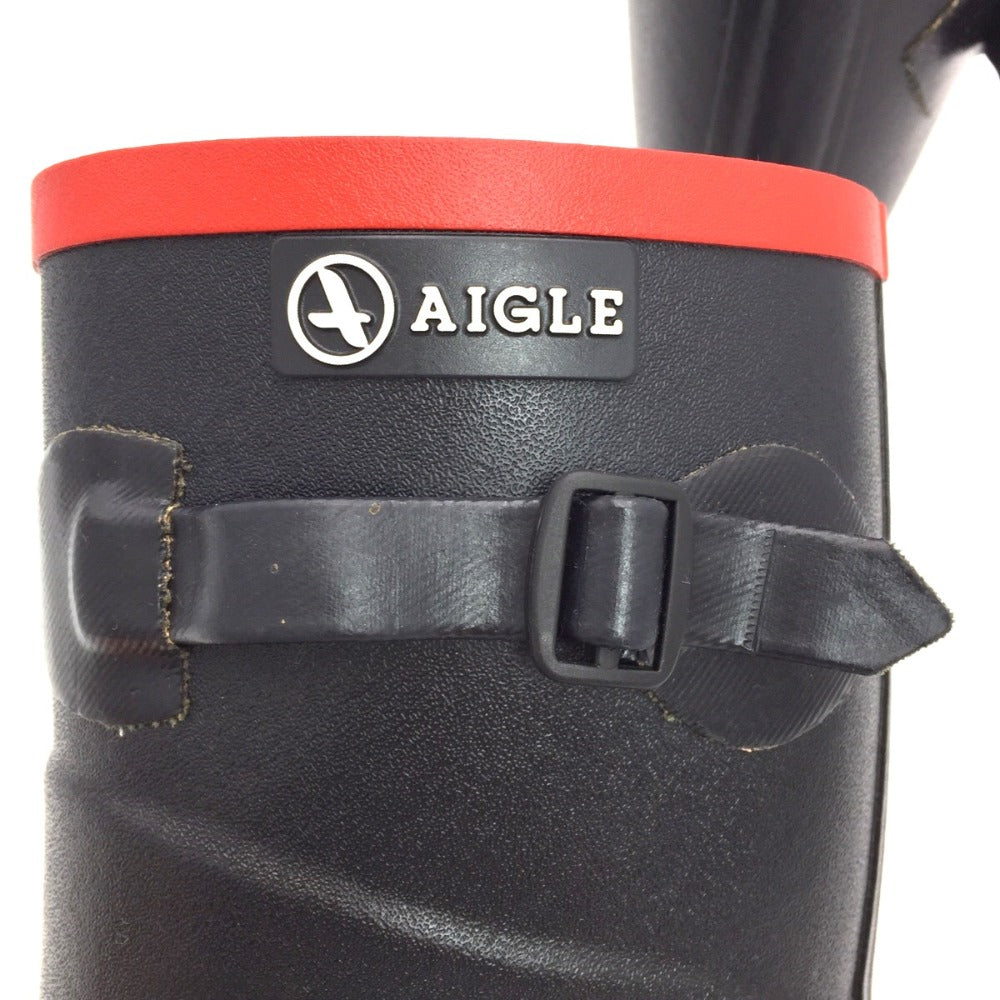AIGLE (エーグル) レインブーツ AIGLE　レインブーツ　レインシューズ　ミドル丈　ブラック×レッド　37　23.5cm 長さ26.5cm 美品