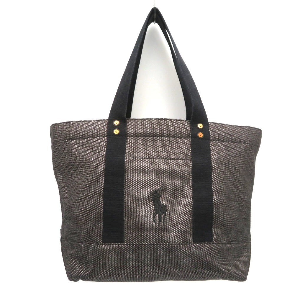 POLO RALPH LAUREN (ポロ・ラルフローレン) トートバッグ POLO RALPH LAUREN　キャンバストート　ブラック×ゴルド 美品