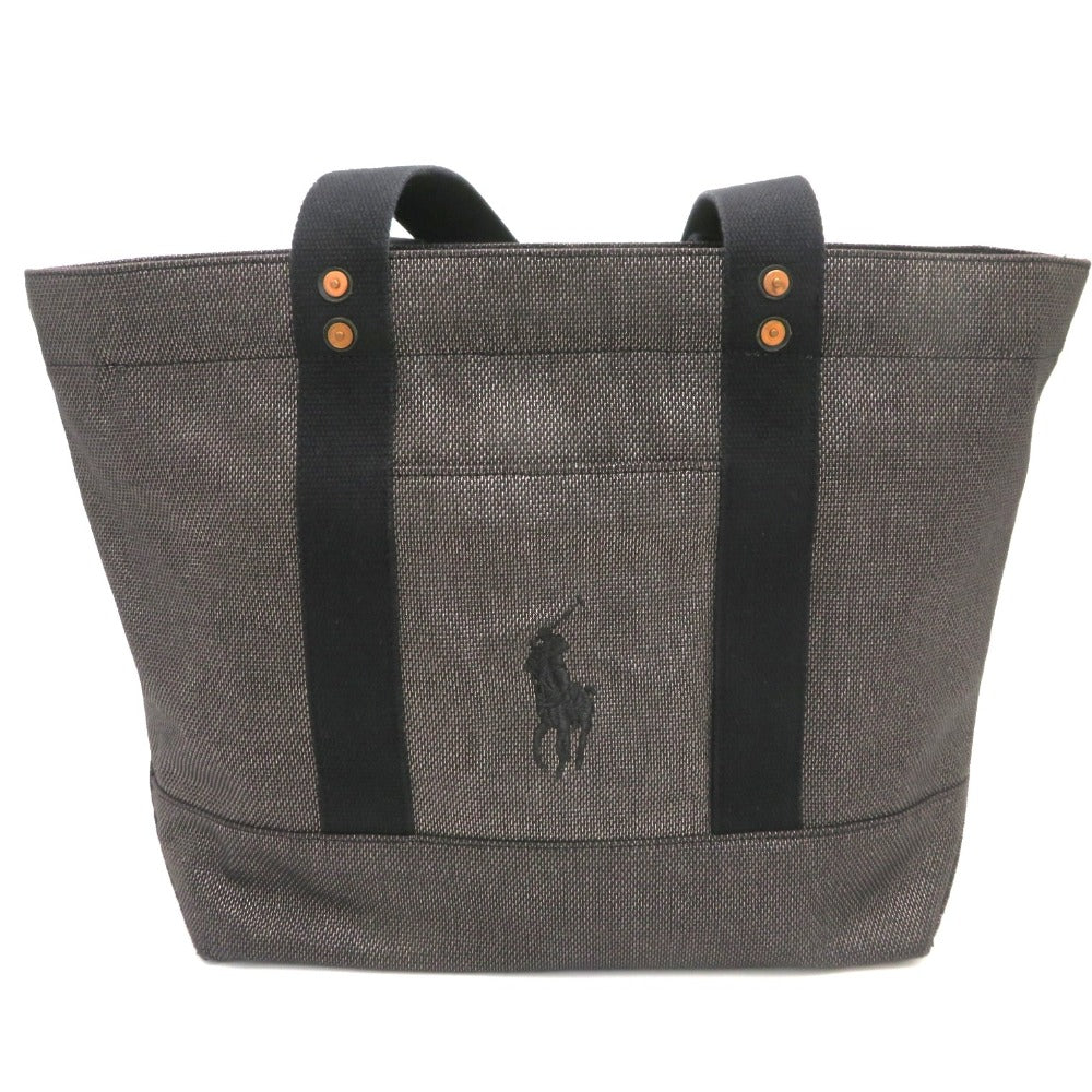 POLO RALPH LAUREN (ポロ・ラルフローレン) トートバッグ POLO RALPH LAUREN　キャンバストート　ブラック×ゴルド 美品