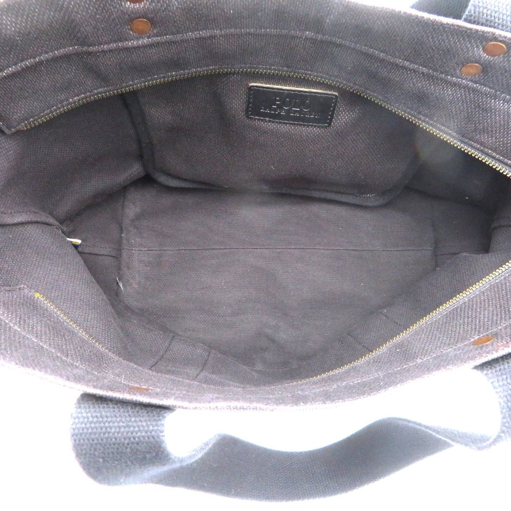 POLO RALPH LAUREN (ポロ・ラルフローレン) トートバッグ POLO RALPH LAUREN　キャンバストート　ブラック×ゴルド 美品
