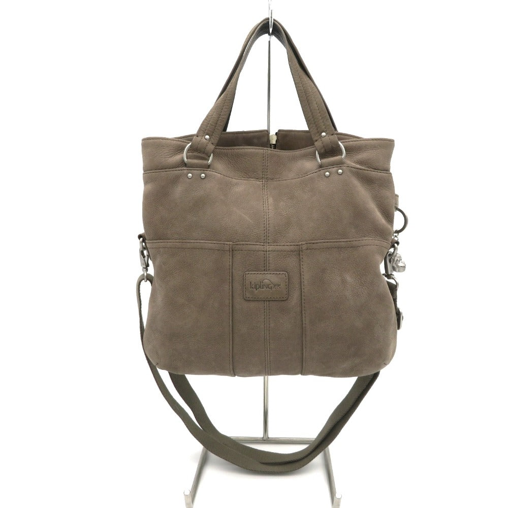 Kipling (キプリング) トートバッグ KIPLING　2wayレザーショルダートートバッグ　グレーベージュ 美品