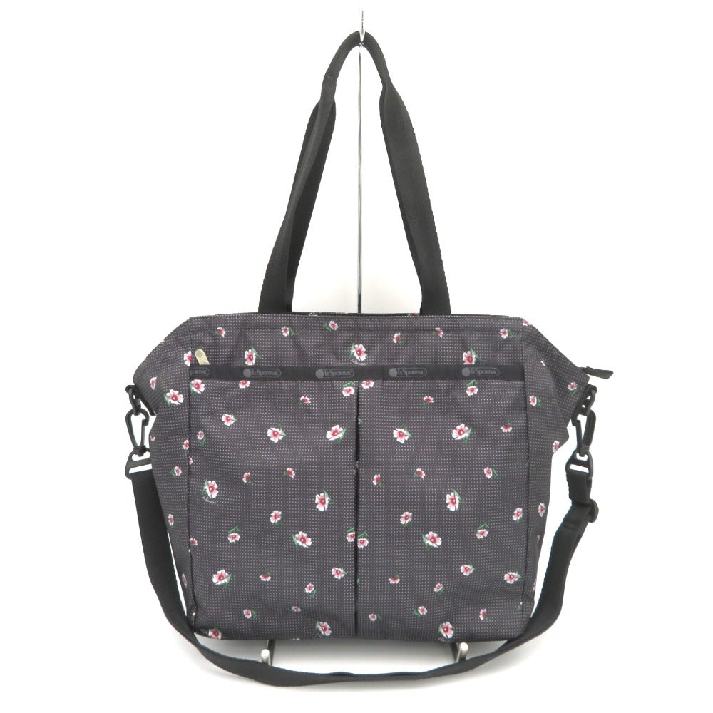 LeSportsac (レスポートサック) トートバッグ Lesportsac　EVER TOTE　2wayトートバッグ　ブラック　小花柄　同柄ポーチ付き　3802 美品