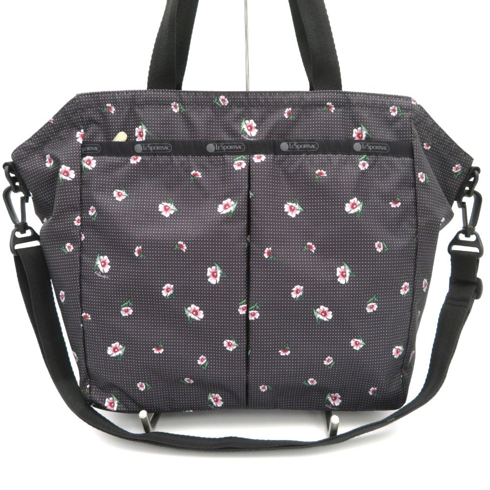 LeSportsac (レスポートサック) トートバッグ Lesportsac　EVER TOTE　2wayトートバッグ　ブラック　小花柄　同柄ポーチ付き　3802 美品