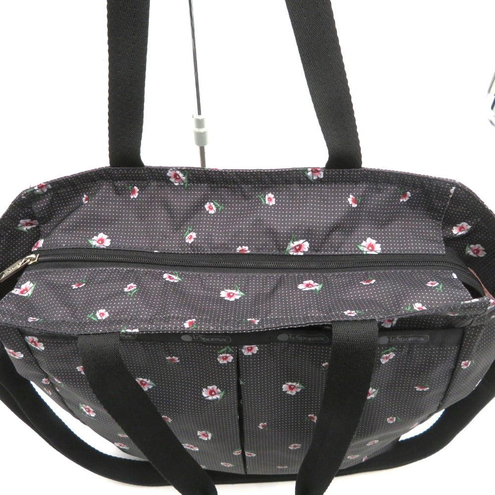 LeSportsac (レスポートサック) トートバッグ Lesportsac　EVER TOTE　2wayトートバッグ　ブラック　小花柄　同柄ポーチ付き　3802 美品