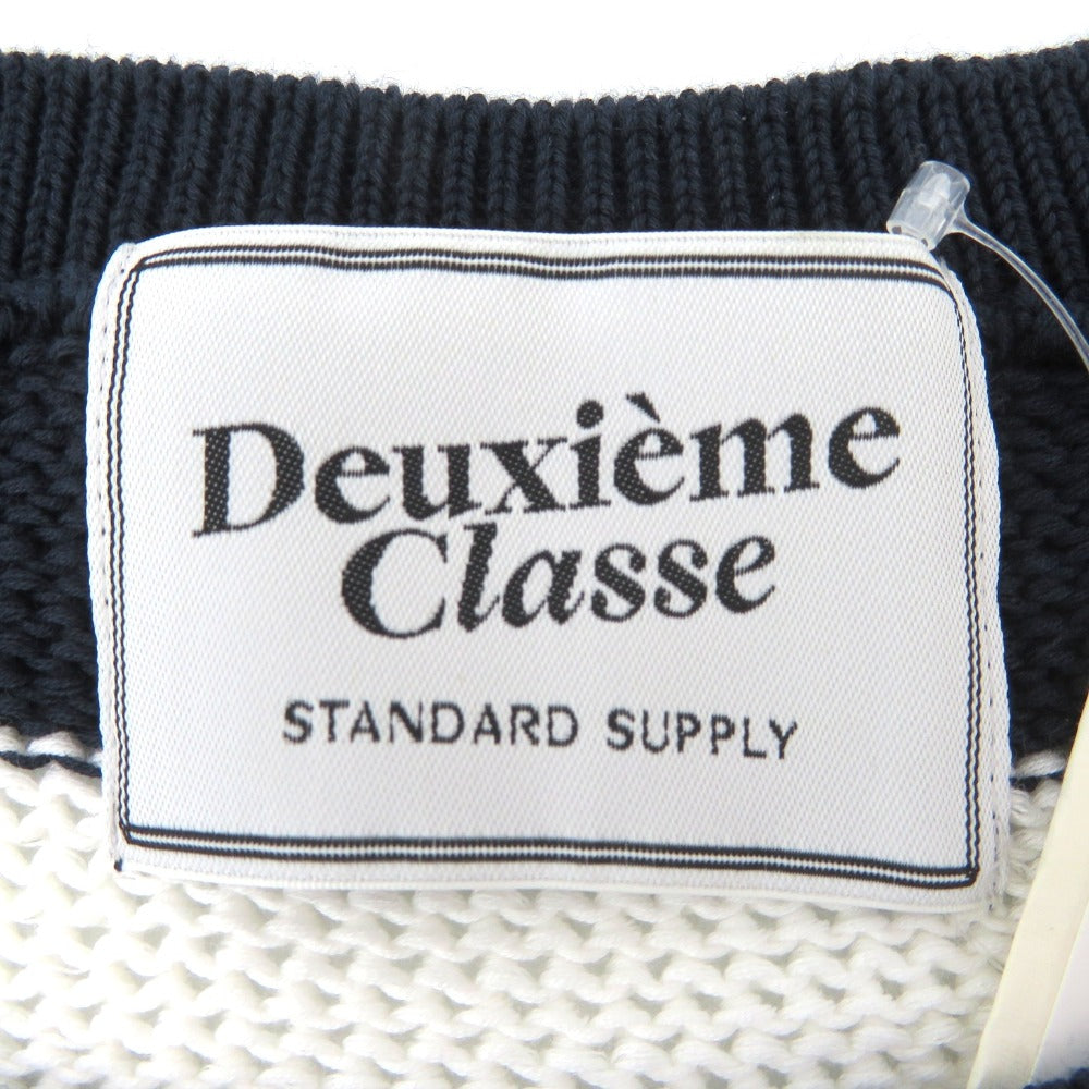 Deuxieme Classe (ドゥーズィエムクラス) ニット DEUXIEME CLASS　ピマクールコード プルオーバー　ボーダーニット　ホワイト×ネイビー　F 未使用品
