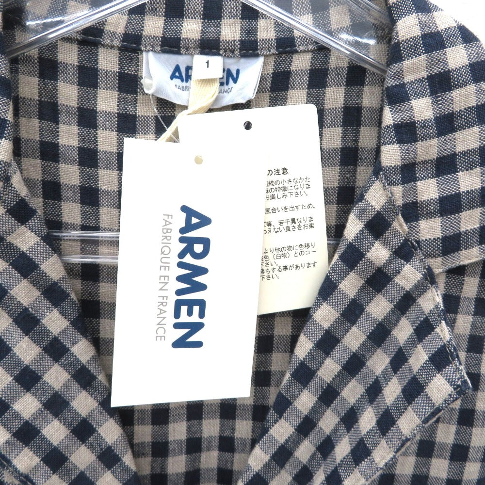ARMEN (アーメン) ステンカラーコート ARMEN　リネン ステンカラーコート　1　チェック　ネイビー×ナチュラル　NAM1102LC 未使用品