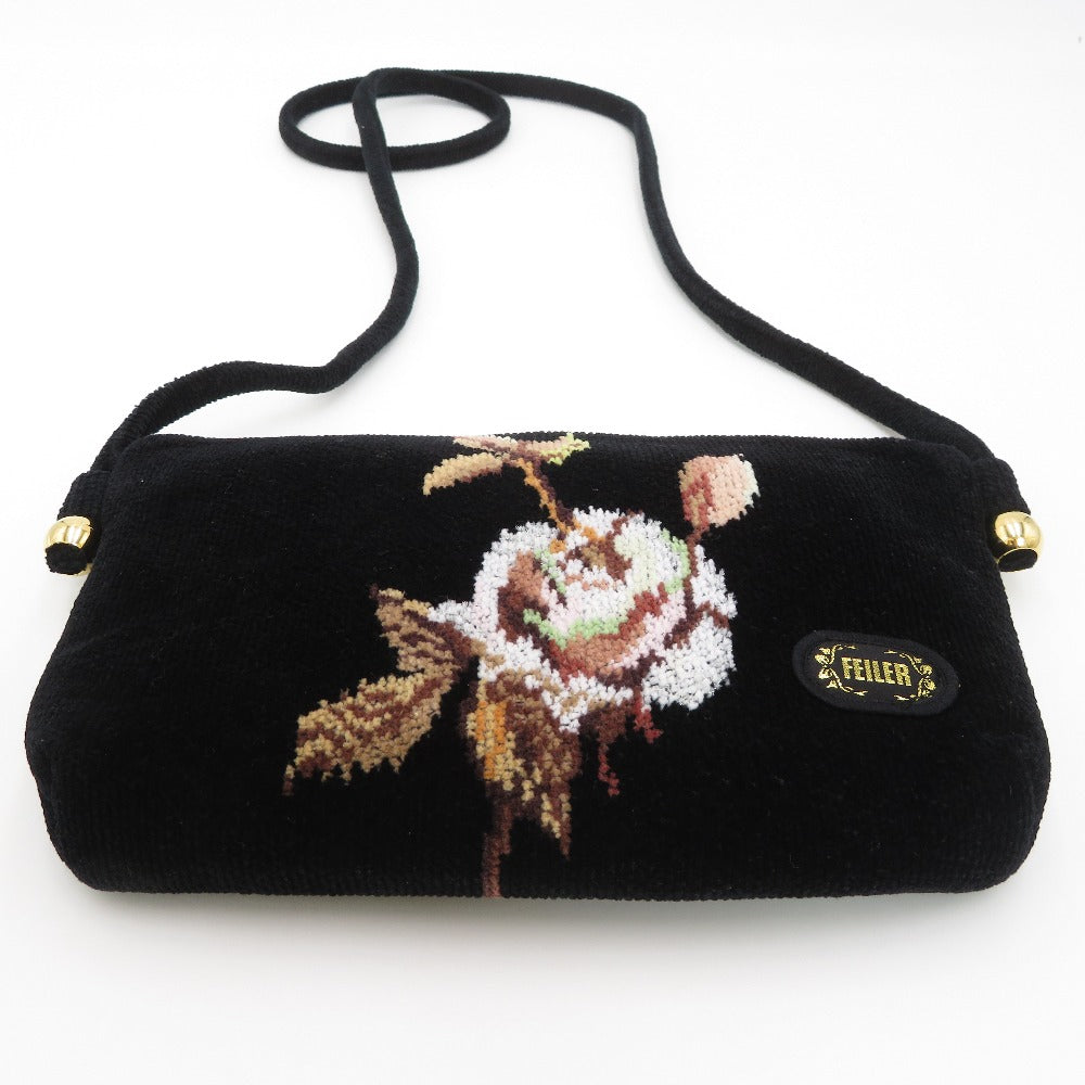FEILER (フェイラー) ショルダーバッグ FEILER　ショルダーバッグ　ローズ　バラ　ブラック 美品