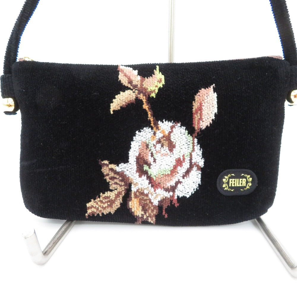 FEILER (フェイラー) ショルダーバッグ FEILER　ショルダーバッグ　ローズ　バラ　ブラック 美品