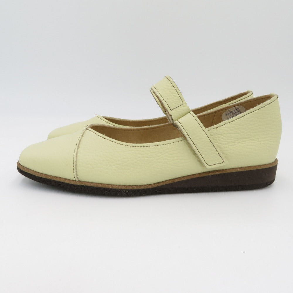 Figurino (フィグリーノ) レザーシューズ Figurino　スクエアトゥ ストラップ付スリッポン　アイスイエロー　24.0cm　FT-925 長さ25.5cm 美品