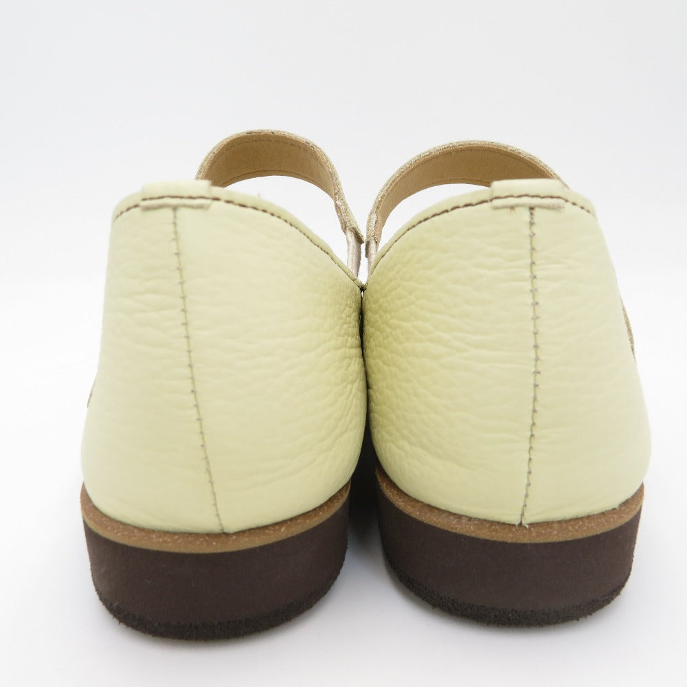 Figurino (フィグリーノ) レザーシューズ Figurino　スクエアトゥ ストラップ付スリッポン　アイスイエロー　24.0cm　FT-925 長さ25.5cm 美品