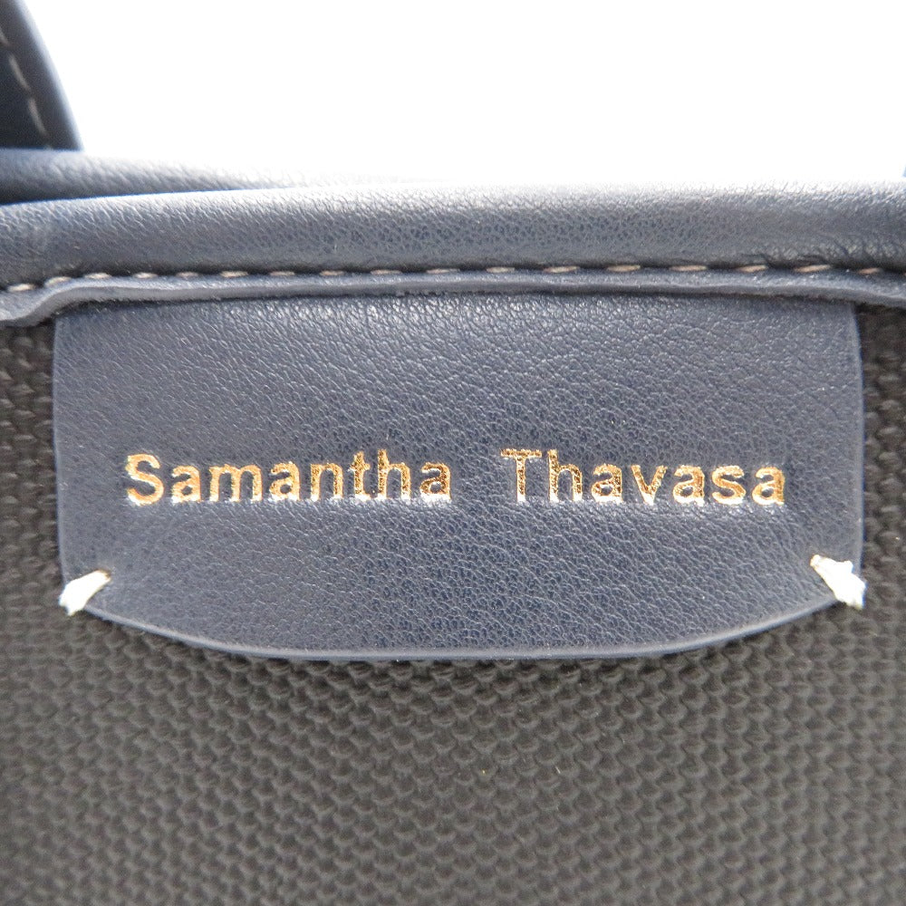 Samantha Thavasa (サマンサタバサ) トートバッグ Samantha Thavasa キャンバスデザイン 合皮スクエアトートバッグ　L　ブラック 美品