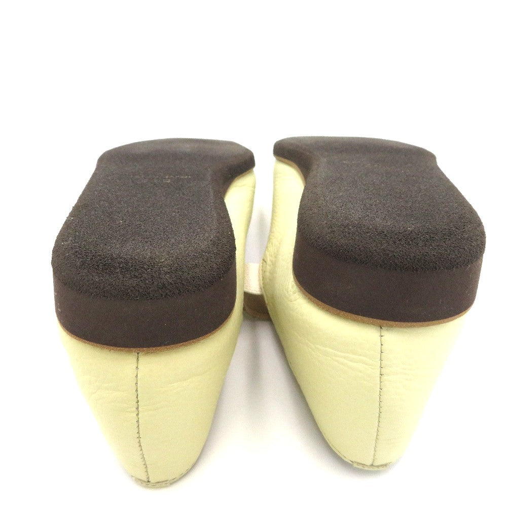 Figurino (フィグリーノ) レザーシューズ Figurino　スクエアトゥ ストラップ付スリッポン　アイスイエロー　24.0cm　FT-925 長さ25.5cm 美品