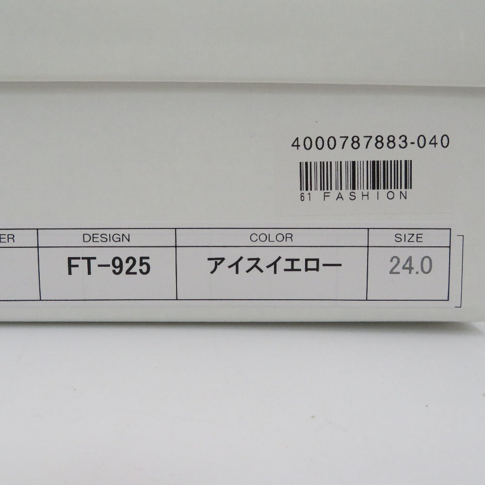 Figurino (フィグリーノ) レザーシューズ Figurino　スクエアトゥ ストラップ付スリッポン　アイスイエロー　24.0cm　FT-925 長さ25.5cm 美品