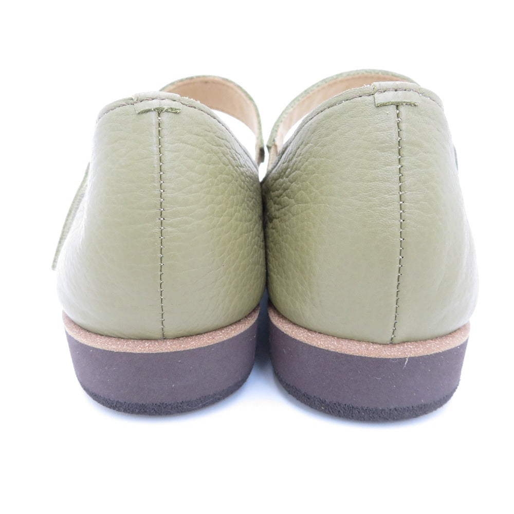 Figurino (フィグリーノ) レザーシューズ Figurino　スクエアトゥ ストラップ付スリッポン　カーキ　24.0cm　FT-925 長さ25.5cm 美品