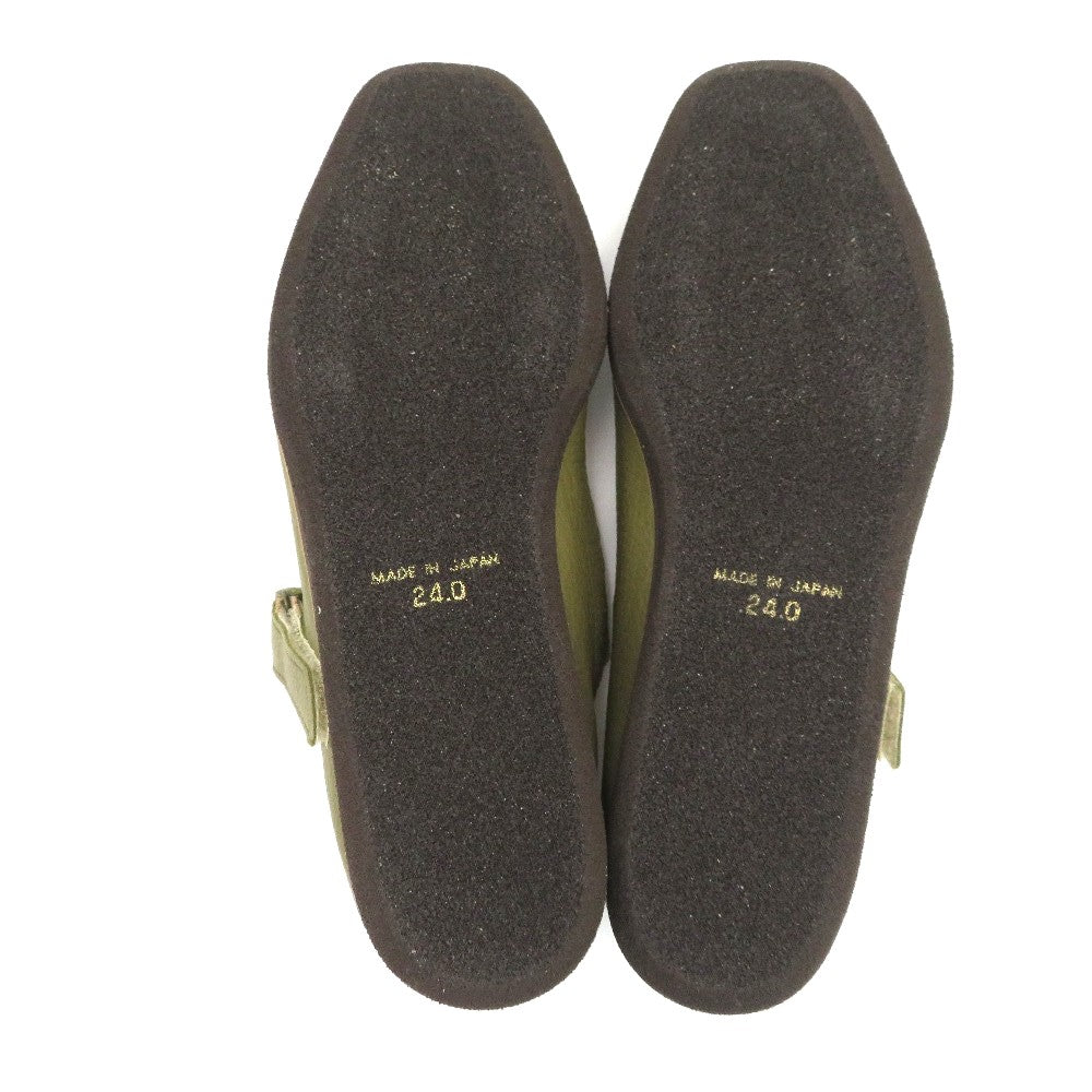 Figurino (フィグリーノ) レザーシューズ Figurino　スクエアトゥ ストラップ付スリッポン　カーキ　24.0cm　FT-925 長さ25.5cm 美品