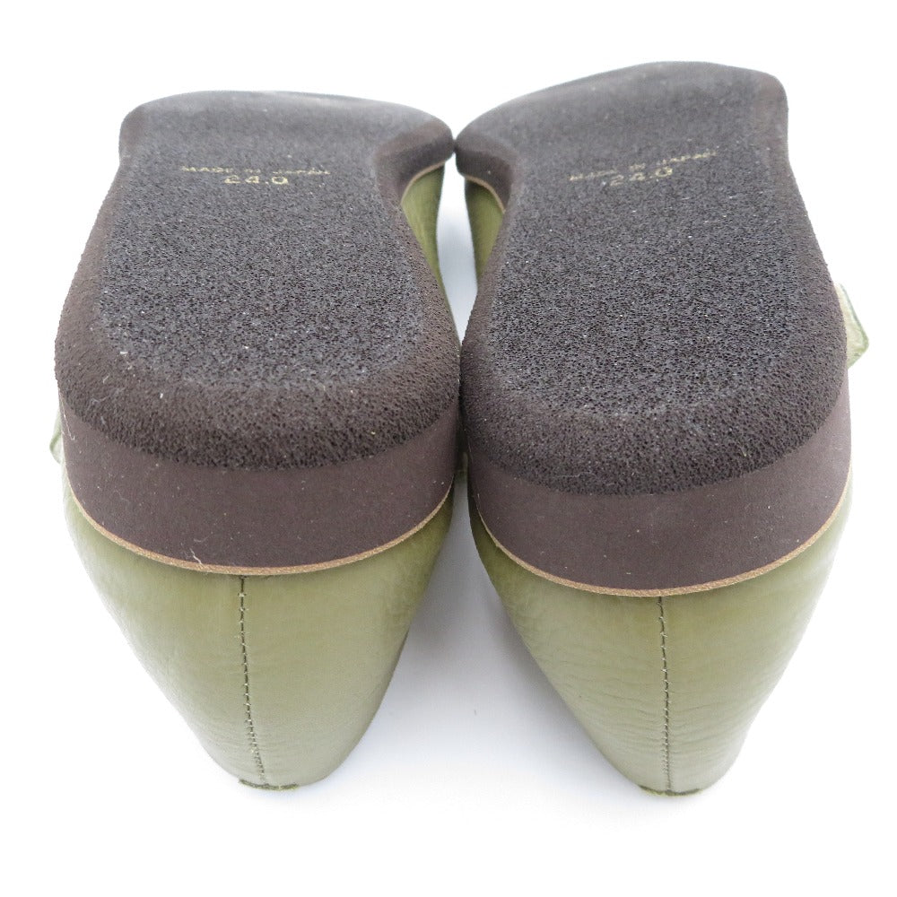 Figurino (フィグリーノ) レザーシューズ Figurino　スクエアトゥ ストラップ付スリッポン　カーキ　24.0cm　FT-925 長さ25.5cm 美品