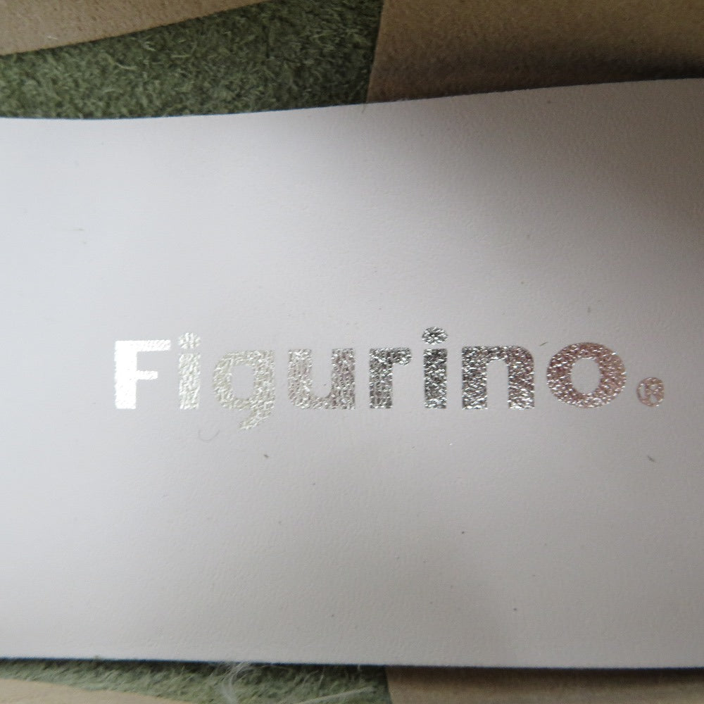 Figurino (フィグリーノ) レザーシューズ Figurino　スクエアトゥ ストラップ付スリッポン　カーキ　24.0cm　FT-925 長さ25.5cm 美品