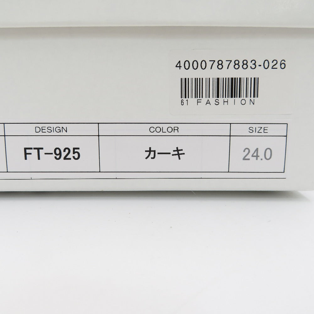 Figurino (フィグリーノ) レザーシューズ Figurino　スクエアトゥ ストラップ付スリッポン　カーキ　24.0cm　FT-925 長さ25.5cm 美品