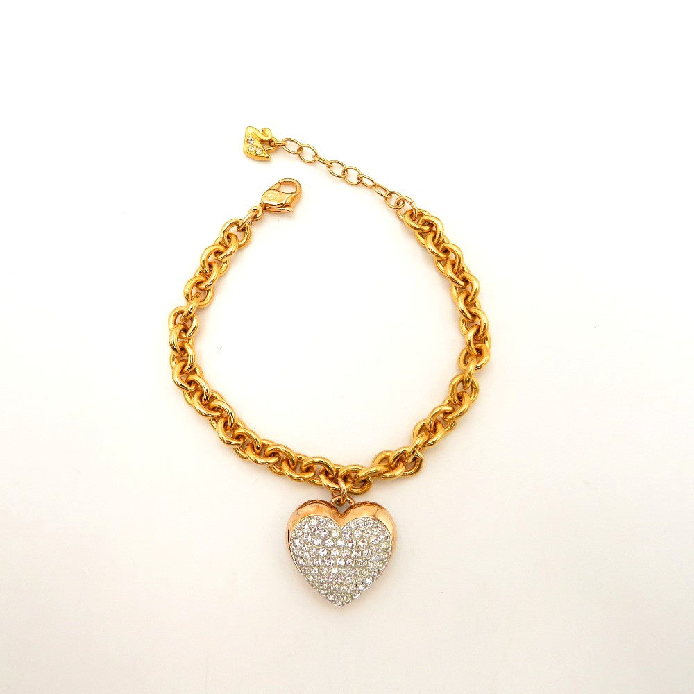 SWAROVSKI (スワロフスキー) ブレスレット SWAROVSKI　ハートチャーム ゴールドブレスレット　クリスアル 美品