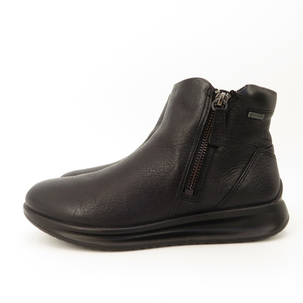 ECCO (エコー) ブーツ ecco AQUET ZIP BOOTIE GTX　ショートブーツ　サイドジップ　GORE-TEX　ブラック　37　23.5cm 長さ26.5cm 美品