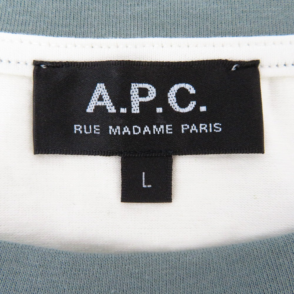 A.P.C. (アーペーセー) 半袖Ｔシャツ A.P.C.　RETRO Ｔシャツ　ロゴプリントＴシャツ　Ｌ　オフホワイト×モスグリーン　23245-1-92991 美品