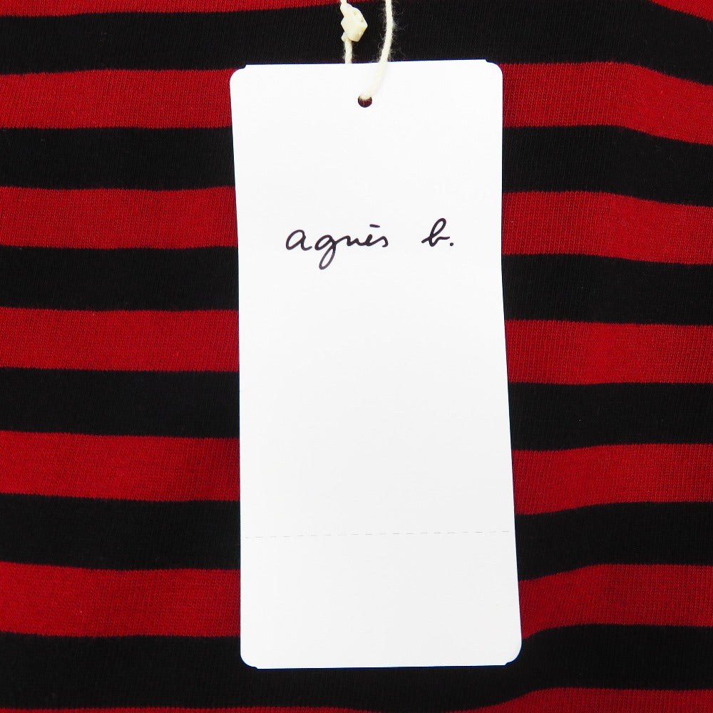 agnes b. (アニエスベー) 半袖Ｔシャツ agnis.ｂ　ボーダーロングＴシャツ　レッド×ブラック　1　0330J008 未使用品