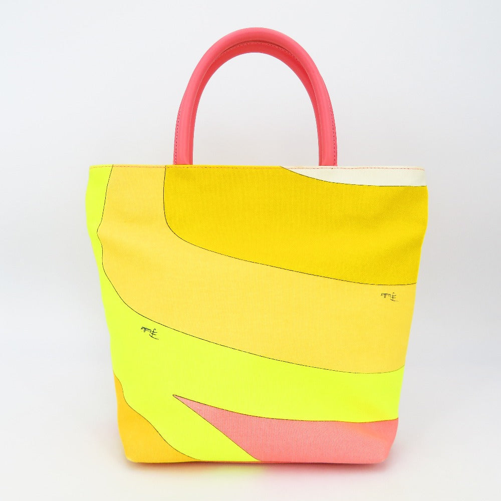 エミリオプッチ トートバッグ EMILIO PUCCI　トートバッグ　パステルカラー　イエロー×ピンク　キャンバス 美品