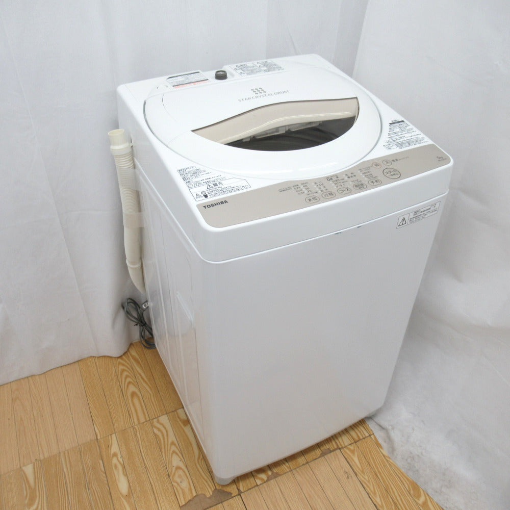 TOSHIBA (東芝) 全自動電気洗濯機 AW-5G3 5.0kg 2015年製 グランホワイト 簡易乾燥機能付 一人暮らし 洗浄・除菌済み