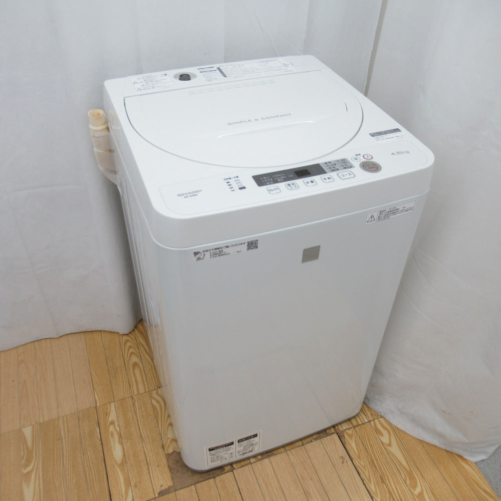 SHARP シャープ 全自動電気洗濯機 4.5kg ES-G4E6 2018年製 ホワイト 簡易乾燥機能付 一人暮らし 洗浄・除菌済