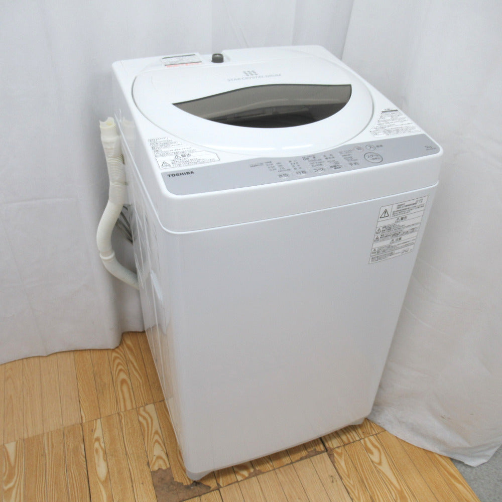 TOSHIBA 東芝 全自動洗濯機 5.0kg AW-5G6 2019年製 グランホワイト 送風 乾燥機能付き 一人暮らし 洗浄・除菌済み